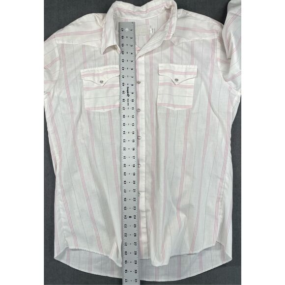 Vintage Western Pearl Snap Shirt Mens 17.5 White Red Stripe Long Sleeve Cowboy - Picture 9 of 11